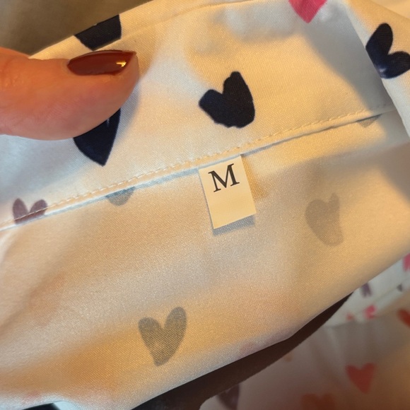 Women’s White Button-Down Shirt with Multi-Color Heart Print - Picture 3 of 3